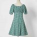 Sweet Green Plaid Puff Sleeve Mom Girl Matching Dress - 13120