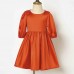 Sweet Orange Satin Round Neck Mom Girl Matching Dress