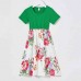 Casual Green Flower Short-sleeved Family Matching Outfits