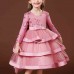 【3Y-13】Girl Elegant Flower Embroidery Long Sleeve Princess Dress - 3612