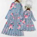 Sweet Grey Flowers Long Sleeve Mom Girl Matching Dress - 13135