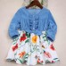 Sweet Denim Floral Stitching Long Sleeve Mom Girl Matching Dress