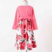 Sweet Pink Flowers Long Sleeve Mom Girl Matching Dress - 13135