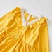 Sweet V-neck Long Sleeved Lace Stitching Yellow Mom Girl Matching Dress - 1397