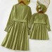 Sweet Green Striped Long Sleeve Mom Girl Matching Dress