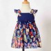 Sweet Dark Blue Butterfly Print Mom Girl Baby Matching Dress