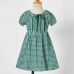 Sweet Green Plaid Puff Sleeve Mom Girl Matching Dress - 13120