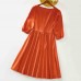 Sweet Orange Satin Round Neck Mom Girl Matching Dress