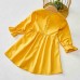 Sweet V-neck Long Sleeved Lace Stitching Yellow Mom Girl Matching Dress - 1397