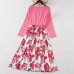 Sweet Pink Flowers Long Sleeve Mom Girl Matching Dress - 13135