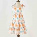 Sweet Orange Plant Print Sling Mom Girl Matching Dress - 13106