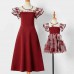 Sweet Red Butterfly Embroidered Mom Girl Matching Dress