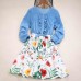 Sweet Denim Floral Stitching Long Sleeve Mom Girl Matching Dress