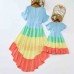 Sweet Color Block Short Sleeve Mom Girl Matching Dress - 1305