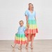 Sweet Color Block Short Sleeve Mom Girl Matching Dress - 1305