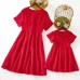 Sweet Red Jacquard Chiffon Short Sleeve Mom Girl Matching Dress - 13114