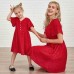 Sweet Red Jacquard Chiffon Short Sleeve Mom Girl Matching Dress - 13114