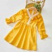 Sweet V-neck Long Sleeved Lace Stitching Yellow Mom Girl Matching Dress - 1397