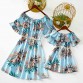 Sweet Plant Print Blue Dress Mom Girl Matching Dress - 13148