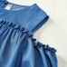 Sweet Denim Color Fringe Ruffle Off Shoulder Mom Girl Matching Dress - 1351