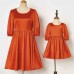 Sweet Orange Satin Round Neck Mom Girl Matching Dress