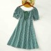 Sweet Green Plaid Puff Sleeve Mom Girl Matching Dress - 13120