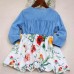 Sweet Denim Floral Stitching Long Sleeve Mom Girl Matching Dress