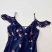 Sweet Dark Blue Butterfly Print Mom Girl Baby Matching Dress