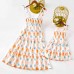 Sweet Orange Plant Print Sling Mom Girl Matching Dress - 13106