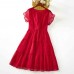 Sweet Red Chiffon Jacquard Short Sleeve Mom Girl Matching Dress - 13202