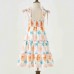 Sweet Orange Plant Print Sling Mom Girl Matching Dress - 13106