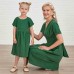 Sweet Green Cotton Blend Short Sleeve Mom Girl Matching Dress - 1347