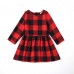 Sweet Red Plaid Long-sleeved Dress Mom Girl Matching Dress And Romper