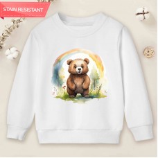 【12M-9Y】Kids Cartoon Bear Print Cotton Stain Resistant Long Sleeve Sweatshirt