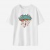 Woman Cotton Stain Resistant Umbrellas And Flowers And Letter Print Short Sleeve T-shirt