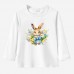 【12M-9Y】Girl Bow Bunny And Flower Print Cotton Stain Resistant Long Sleeve T-shirt