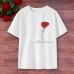 Women Cotton Stain Resistant Red Roses And Letters Print Short Sleeve T-Shirt