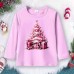 【12M-9Y】Girl Pink Christmas Tree Print Cotton Stain Resistant Long Sleeve T-shirt