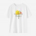 Women Flowers And Letters Print Cotton Stain Resistant Short Sleeve T-shirt