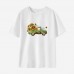 Woman Cotton Stain Resistant Flowers And Cars Print Short Sleeve T-shirt