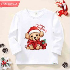 【12M-9Y】Kids Christmas Dog Print Cotton Stain Resistant Long Sleeve T-shirt