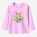 【12M-9Y】Girl Bow Bunny And Flower Print Cotton Stain Resistant Long Sleeve T-shirt