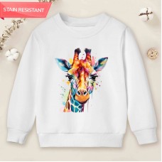 【12M-9Y】Kids Colorful Giraffe Print Cotton Stain Resistant Long Sleeve Sweatshirt