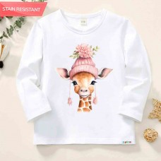 【12M-9Y】Girls Giraffe Print Cotton Stain Resistant Long Sleeve T-shirt