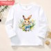 【12M-9Y】Girl Bow Bunny And Flower Print Cotton Stain Resistant Long Sleeve T-shirt