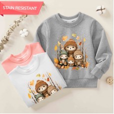 【12M-9Y】Kids Cartoon Bear Family Print Cotton Stain Resistant Long Sleeve Sweatshirt