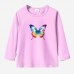 【12M-9Y】Girls Butterfly Print Cotton Stain Resistant Long Sleeve T-shirt
