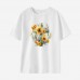 Woman Cotton Stain Resistant Flowers Print Short Sleeve T-shirt