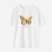 Women Cotton Stain Resistant Butterflies And Flowers Print Short Sleeve T-shirt