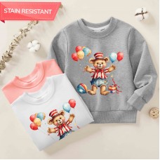 【12M-9Y】Kids Bear And Balloon Print Cotton Stain Resistant Long Sleeve Sweatshirt